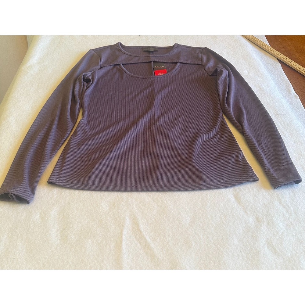 Bold Elements Keyhole Shirt Womens M Purple Cut To Curve Ribbed Long Sleeve NWT